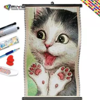 5D DIY Рамка Алмазная Вышивка Милый Кот Полный Квадратный Круглый Картина Мультфильм Животное Мозаика Рукоделие Украшение Дома
