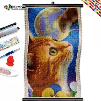 5D DIY Рамка Алмазная вышивка Луна Кот Полный квадратный круглый картина Животное Мозаика Рукоделие Украшение дома