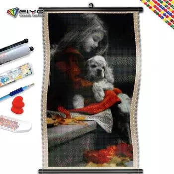 5D DIY Рамка Алмазная вышивка Мозаика с животными Белая собака Девушка Полная картина из страз Ручная работа Подарок на Новый год
