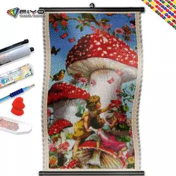 5D DIY Рамка Алмазная вышивка Яркие грибы Крест Картина Птица Дерево Животное Мозаика Изображение Стразы Украшение дома