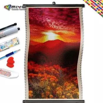 5D DIY Рамка Алмазная вышивка Закат Гора Полная квадратная мозаика Пейзаж Картина Стразы Домашний Декор Подарок
