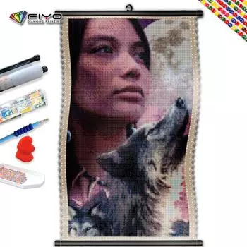 5D DIY рамка бриллиантовая картина Женщина Волк Полный квадрат Круглый сверло Вышивка Пейзаж Животное Мозаика Рукоделие Домашний декор