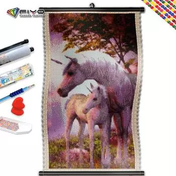 5D DIY Рамка Бриллиантовая живопись Две белые лошади Вышивка Крестиком Дерево Мозаика Мультфильм Симпатичное животное Живопись Домашний декор