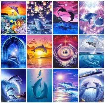 5D DIY Рождественская алмазная живопись Алмазная мозаика Дельфин Картина Алмазная вышивка Крестом Украшение дома Full Round 20X30CM красный