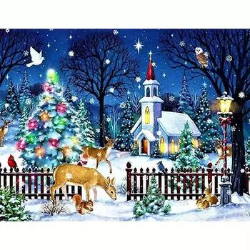 5D DIY Рождественская алмазная живопись Олень Алмазная мозаика Зимняя Алмазная вышивка крестиком Домашний декор 30x40 см/12x16 дюймов 30x40cm NO Frame