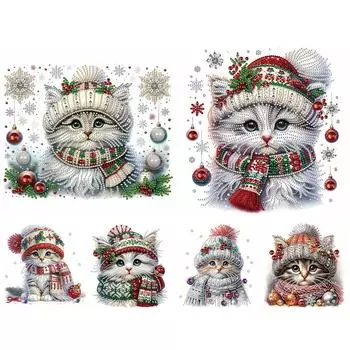 5D DIY Рождественский кот Частичный Специальная форма сверла Алмазная картина Набор для домашнего рождественского декора Художественное ремесло Мозаичная живопись
