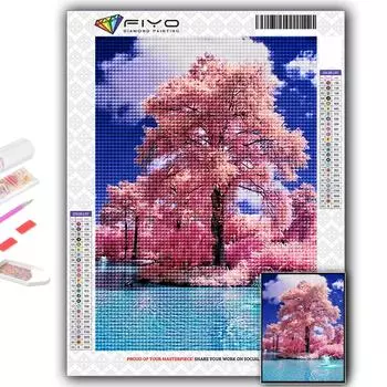 5D DIY Розовый Сакура Пейзаж Вышивка крестом Стразы Алмазный рисунок Вышивка Мозаика Домашний декор Full Round 20X30CM