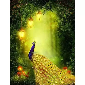 5D DIY Рукоделие Алмазная картина Животные Павлин под лампой DIY Вертикальный принт Домашний декор 20X30CM
