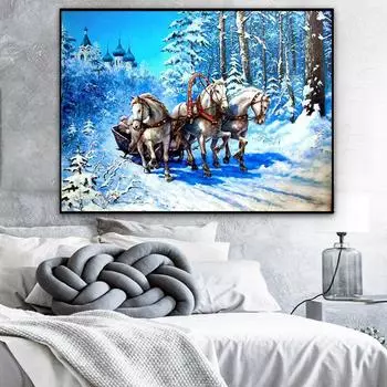 5d Diy Снежная Лошадь Алмазная Мозаика Алмазная Вышивка Мультфильм Картина Broderies Алмазная Живопись Full Round 20x30CM