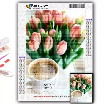 5D DIY тюльпаны и кофе вышивка крестиком стразы Алмазный рисунок вышивка мозаика домашний декор Full Round 20X30CM