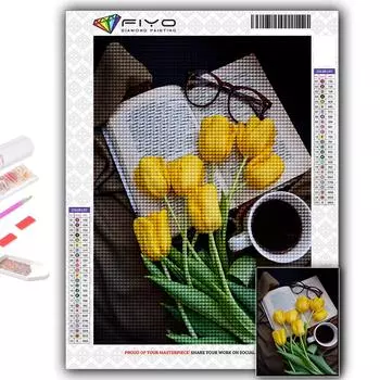 5D DIY тюльпаны и кофе вышивка крестиком стразы Алмазный рисунок вышивка мозаика домашний декор Full Round 20X30CM