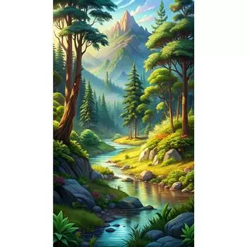 - 5D-DIY-Vollrundbohrer teilweise AB-Diamantmalerei Landschaft des Holzdekors ZQS3710