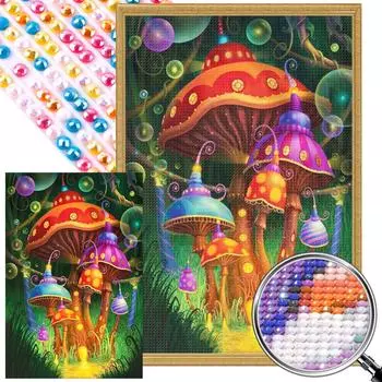 5D-DIY-Vollrundbohrer teilweise AB-Diamantmalerei Pilzhaus-Set 45 x 65 см QDE