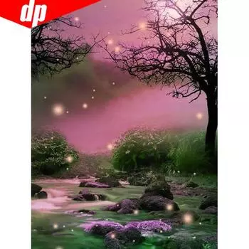 5D DIY Вышивка крестом Алмазная картина Дерево Полный дисплей Пейзаж Полный круглый Алмазная вышивка 20X30CM