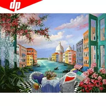 5D DIY Вышивка крестом Мозаика Полный круглый Алмазная картина Венеция Подарок Алмазная вышивка 20X30CM