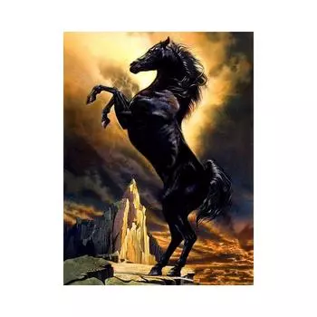 5D DIY Взрослая Алмазная картина Лошадь, Мозаика, Искусство ручной работы, Вышивка горным хрусталем, Полный круглый бриллиант, Украшение дома 40-50cm оранжевый