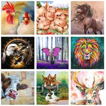 5D DIY животное алмазная живопись Слон Лошадь Лев Свинья полная дрель Алмазная вышивка мозаика комплект для вышивки крестом украшение дома Full Round 20x20CM