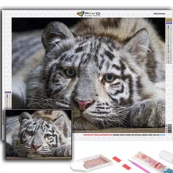 5D DIY животных Белый Тигр вышивки крестом стразы Алмазный рисунок вышивка мозаика домашний декор Full Round 20X30CM