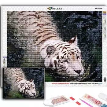 5D DIY животных Белый Тигр вышивки крестом стразы Алмазный рисунок вышивка мозаика домашний декор Full Round 20X30CM