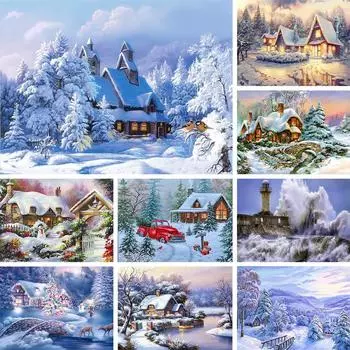 5D DIY Зимний пейзаж алмазная живопись полная алмазная вышивка горный хрусталь мозаика картина набор для вышивки крестом украшение мебели Full Round 20x30CM