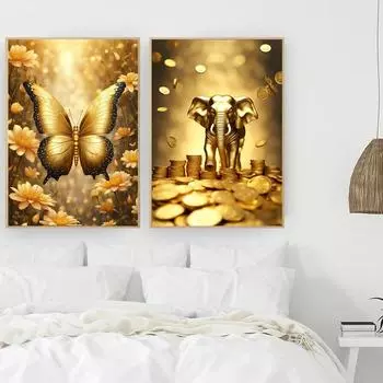 5D DIY Золотая Бабочка Слон Удача Деньги Алмазная Картина Наборы Для Вышивки Крестом Вышивка Мозаика Животных Горный Хрусталь Творческие Хобби Домашний Декор Ремесла 20x30cm