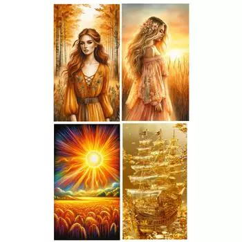 5D DIY Золотая девушка и солнце Искусство корабль Алмазная картина мозаика вода Алмазная вышивка крестом DIY украшение для дома подарок Full Round 20x40CM