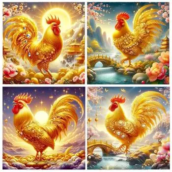5D DiyDiamond Вышивка Золотой Петух Пейзаж Картина Квадрат Круглый Животное Мозаика Новая Вышивка Крестом Вода Алмазное Ремесло Full Round 20x20CM