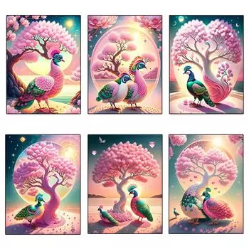 5d Fantasie Landschap Cartoon Dier Kruissteek Diamant Schilderij Diy Roze Boom Pauw Volledig Vierkant Ronde Mozaek Decor Foto Full Round 20x30CM