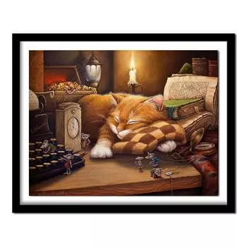 5D Изображение Алмазная Рука Спящего Кота Вышивка Крестом Кристалл Круглый Алмазный Набор Полный Алмазная Вышивка 20X30CM