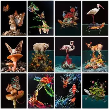 5D комплект алмазной живописи темное животное Фламинго рыба олень морская черепаха мышь полная квадратная и круглая вышивка мозаика краска для вышивки крестом Full Round 20x25CM
