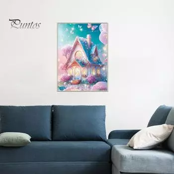 5D Красочные стразы Алмазный художественный комплект Dream Pink Series House Pattern DIY Craft Набор для рисования стразами для взрослых и детей A