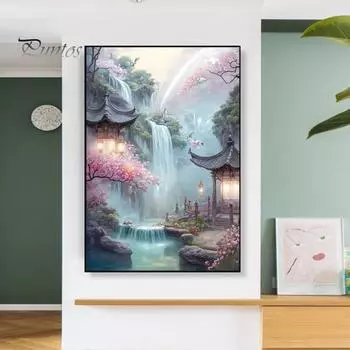 5D Красочные стразы Алмазный художественный комплект Вышивка Цветок Бабочки Водный пейзаж Узор DIY Ремесло Взрослые дети Набор для рисования стразами E