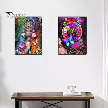 5D Красочные стразы Алмазный художественный комплект Яркий внешний вид Ловец снов Бабочки Морской узор DIY Ремесло Взрослые дети Набор для рисования стразами чёрный