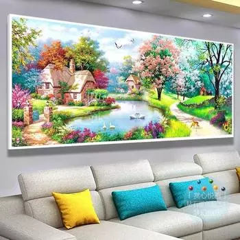 5d Кристалл Алмазная Картина Простая Современная Гостиная Пасторальный Пейзаж Каменная Картина Вышивка Крестом Мозаика Искусство Новая Алмазная Вышивка Сделай Сам 100-50CM белый