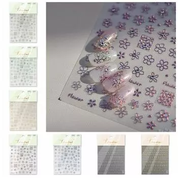 5D Кристалл Бронзирующий Цветок Наклейка для ногтей Бронзирующий Цветок Цветок Украшения для ногтей Подарки Silver-Diamond