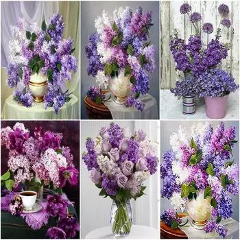 5D круглая полная алмазная картина фиолетовый сиреневый цветок рукоделие узоры для вышивки горный хрусталь вышивка крестиком мозаика Full Round 20x30CM