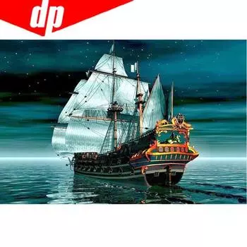 5D Круглый ромбовидный узор Морская лодка Алмазная вышивка DIY Рукоделие Алмазная картина 20X30