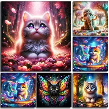 5D милые животные кошка мамонт мечта DIY алмазная живопись мультфильм алмазный набор для вышивки крестом полный круглый дрель мозаика домашний декор детский подарок 20x20cm