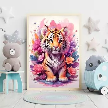 5D милый мультфильм розовые цветы тигр животные DIY ручная алмазная живопись мозаика вышивка крестиком современный домашний декор стены подарки 20x30cm