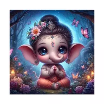 5D Милый ребенок Ганеша Индуистский Бог Шива DIY Алмазная картина Цветок Алмазная вышивка Картина Полная круглая Алмазная мозаика Стразы Домашний декор Подарок 20x20cm