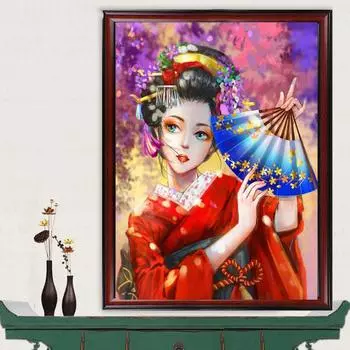5D мозаика-головоломка, алмазная живопись, японская гейша, женщина, веер, полная квадратная круглая дрель, алмазная вышивка, домашний декор, ручная работа, S240 Full Round 20x30CM