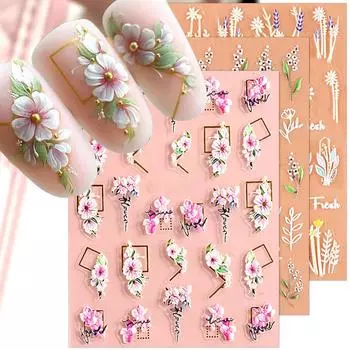 5D наклейки для ногтей с цветком, 3D наклейки для ногтей с тиснением в виде цветка, самоклеящиеся наклейки для дизайна ногтей, 5D дизайн ногтей с цветком, принадлежности для ногтей, украшение для ногтей своими руками B5
