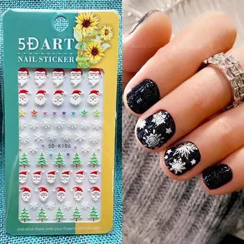 5D Наклейки Для Ногтей, Тиснение, Снежинка, Снеговик, Узор Птицы, Рождественские Наклейки Для Ногтей, Декор Для Ногтей, Наклейки