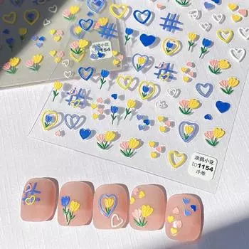 5D наклейки для ногтей в виде тюльпана, рельефные цветы, милые слайдеры в виде сердечек для ногтей, весеннее цветочное украшение для маникюра