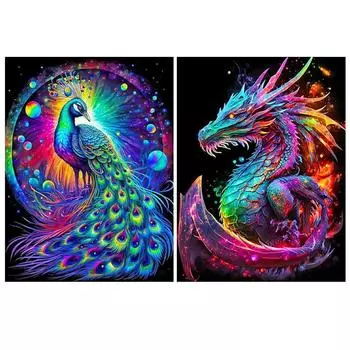 5D Полная Алмазная Картина Новое поступление Дракон Павлин Картина Diy Мозаика Вышивка Крестом Животное Павлин Вышивка2024 Full Round 20x30CM