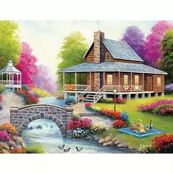 5D Полная Алмазная картина Пейзаж Дом Вышивка Крестом Мост Лебедь Мозаика Ремесленные изделия Изделия ручной работы 30x40 см/12x16 дюймов 30x40cm NO Frame