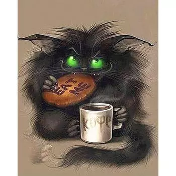 5D полная дрель картина алмаз DIY черный мультфильм кошка ест мозаика горный хрусталь вышивка крестиком декор Full Round 30x40CM