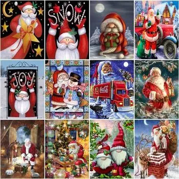 5D полная дрель круглая алмазная картина Санта-Клаус картина горный хрусталь Алмазная вышивка Рождественский подарок декор Full Round 20x30CM