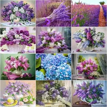 5D полная дрель круглая алмазная живопись цветы вышивка фиолетовая лавандовая картина стразами домашний декор Full Round 20x30CM