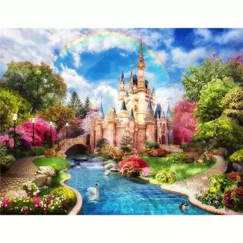5D полная круглая алмазная картина Пейзаж Замок Наборы для вышивки крестом Наборы для вышивания Мозаика Настенное искусство 30x40 см 30x40cm NO Frame